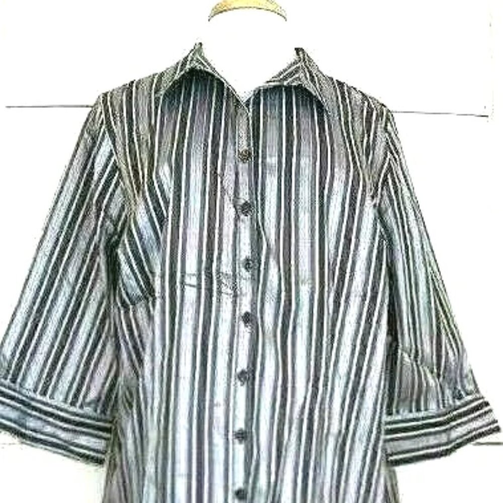 Gitano Shirt Top Women's Size 18/20W Multicolor Striped Button Down 3/4 Sleeve